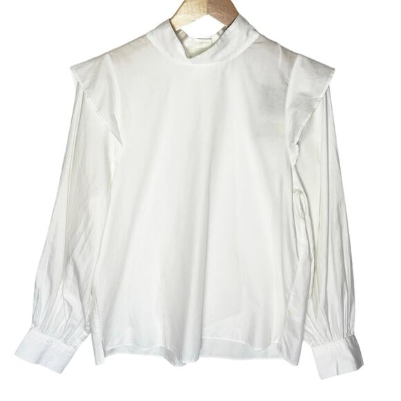 NWT EVERLANE Women white Wing Shoulder Bishop Sleeve Stand Collar Top - Picture 4 of 6